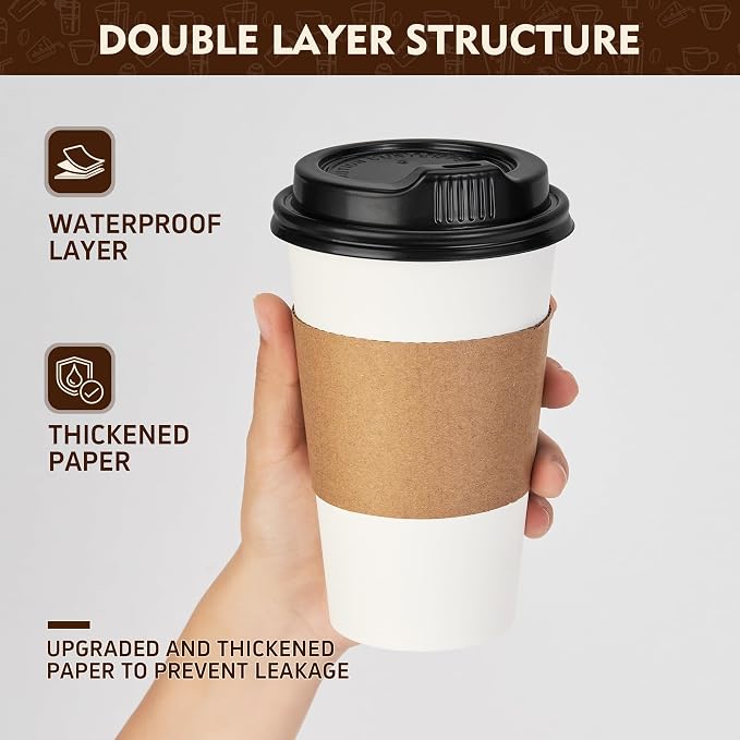 YEEHAW Coffee Cups with Lids 16 oz 50 Pack Upgraded, Disposable Paper Cups with - Image 5
