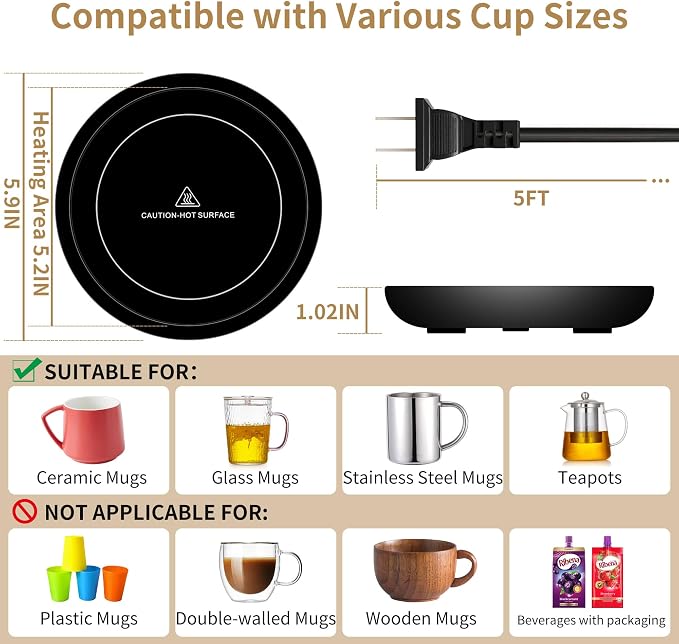 Coffee Mug Warmer for Desk 4H Auto Shut Off, Smart Coffee Cup Warmer - Image 4