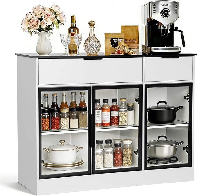 Buffet Cabinet with Drawers, Buffet Storage Cabinet with Transparent Glass Doors by Ntufrest
