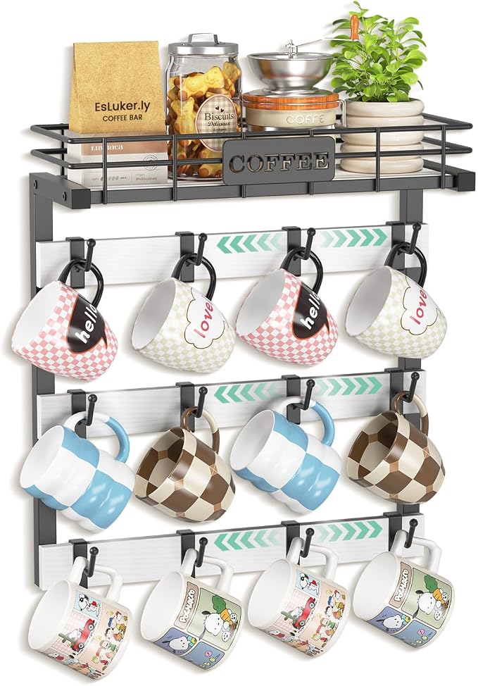 EsLuker.ly Coffee Mug Holder Wall Mounted Display Rack, Metal Cup Hanger by EsLukerly