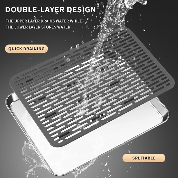 Stainless Steel Drain Tray, Cup & Dish Drying Rack, Drain Board 2 Tier Non Slip - Image 5
