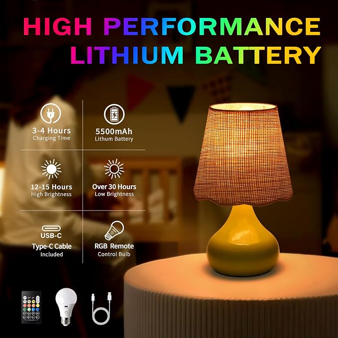 Ziqqeelam Cordless Table Lamp Rechargeable, Battery Operated Small Table Lamp - Image 5
