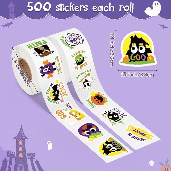 Haooryx Halloween Religious Sticker Rolls - Image 2