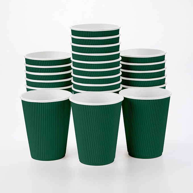 Restaurantware Ripple Wall Coffee Cups 25 Count 12 Ounce Insulated Forest Green by Restaurantware