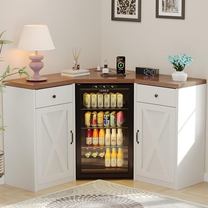 Coffee Bar Cabinet with Fridge Space, Corner Bar Cabinet with Fridge Space by Lurinthal