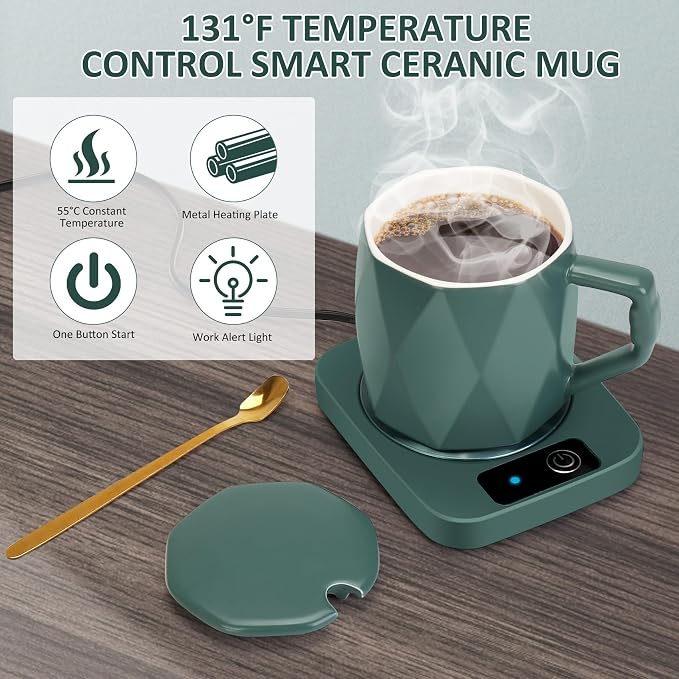 Electric Coffee Warmer with Ceramic Mug, 131 Fahrenheit Temperature Control - Image 2