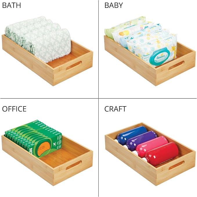 mDesign Kitchen Storage Box – Open-Top Bamboo Storage Tray - Image 7