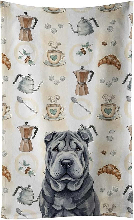 Caroline's Treasures Black Shar Pei Coffee Bar Kitchen Towel Velour Plush Front by CarolinesTreasures