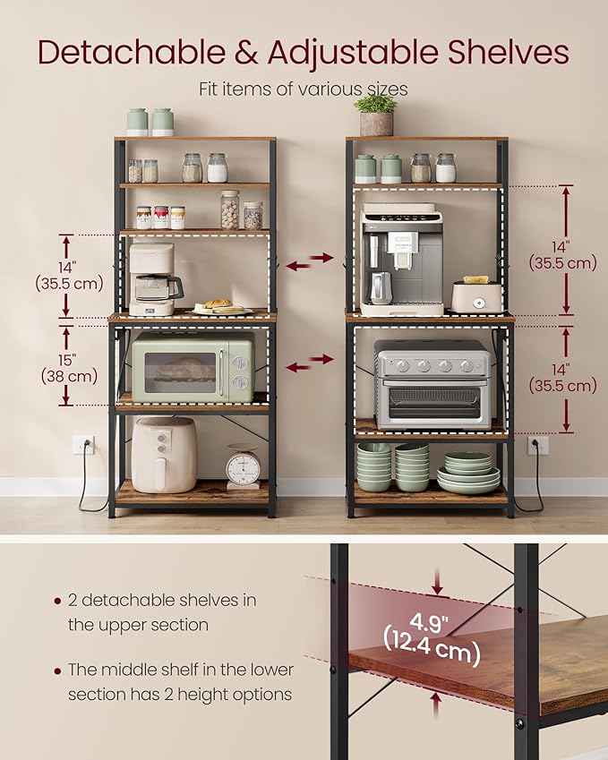 VASAGLE Bakers Rack with Power Outlet, 23.6 Inches Coffee Bar - Image 3
