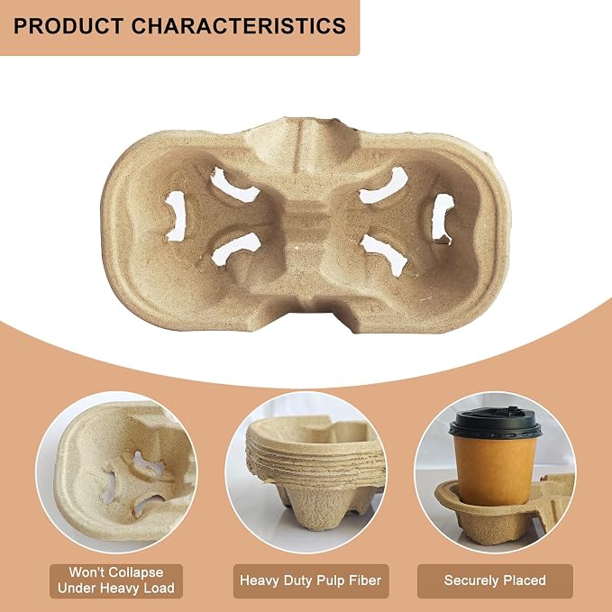 Coffee Cup Holder Disposable Cup Holder Tray, Two Cup Carrier Tray 100 Pack - Image 3