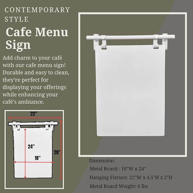 Hanging Menu Contemporary Style Chalkboard Sign, Metal Menu Display 22x28 - Image 3