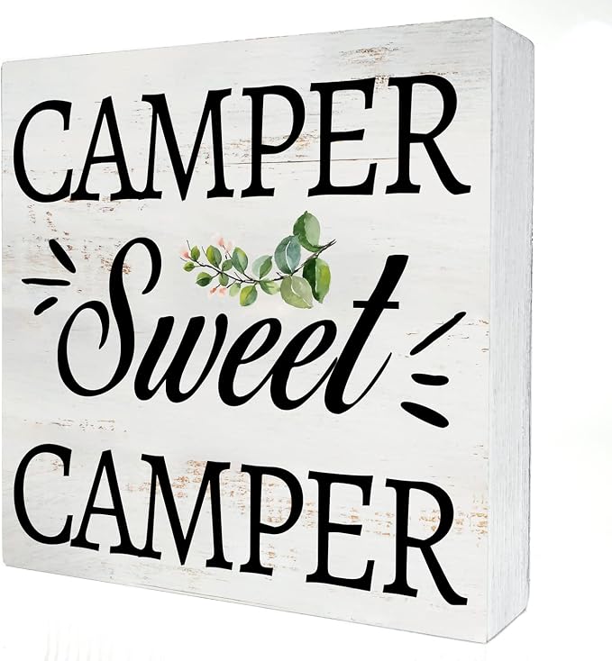 Camper Sweet Camper Wood Box Sign Home Decor Rustic Camping Quote Wooden Box by HDKY