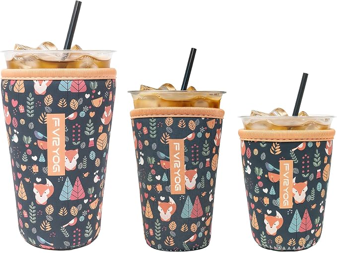 3 Pack Reusable Insulated Neoprene Iced Coffee Sleeves & Coffee Cup Holder by Fvryog