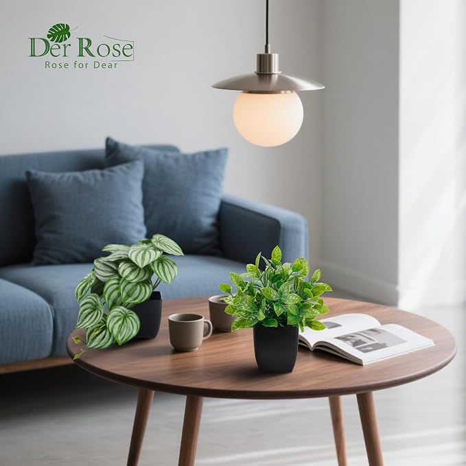 Der Rose 6 Pack Fake Plants Small Artificial Plants in Black Pots - Image 5