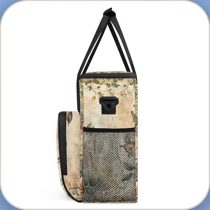 Vintage Birds Flower Coffee Maker Carring Bag, Large Insulated Storage - Image 4