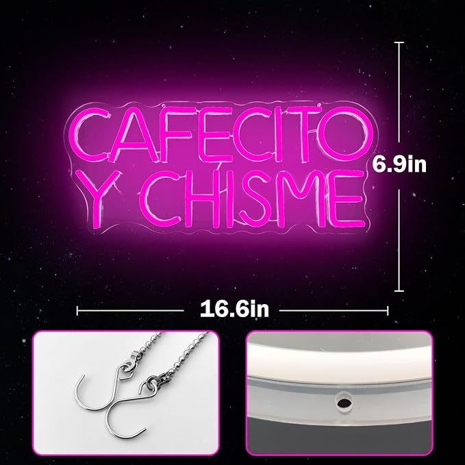 Funny Cafecito Y Chisme Neon Sign - Image 6