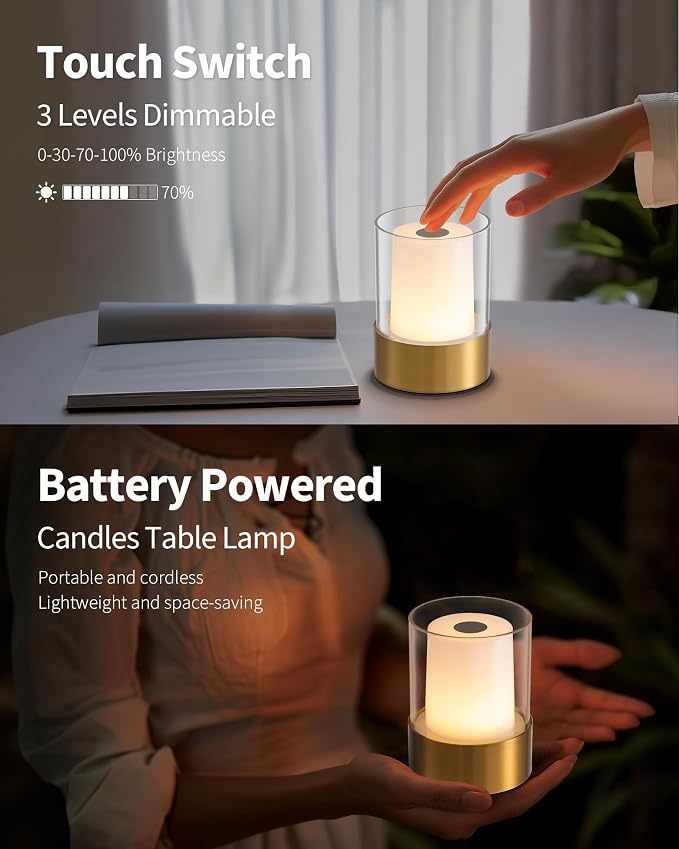 LED 4" Small LED Battery Operated Lamp Set of 2, Cordless Rechargeable Table - Image 4