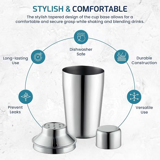 OCS Parts 3-Piece Stainless Steel Cocktail Shaker | 8-Ounce | Makes Perfect - Image 5