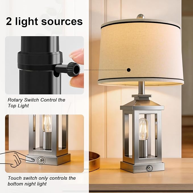 G-SAFAVA 24" Table Lamps for Living Room Bedroom Modern Metal Bedside Lamps Set - Image 7