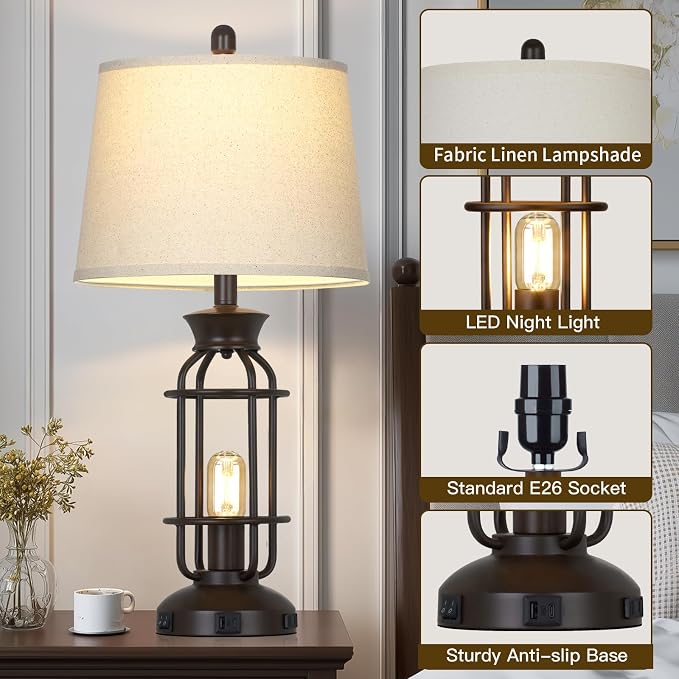 28" Tall Farmhouse Table lamps Set of 2, Vintage Industrial Table Lamp - Image 2