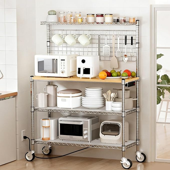 Leteuke Bakers Rack with Power Outlet & Storage, 36 Inch Microwave Stand by Leteuke