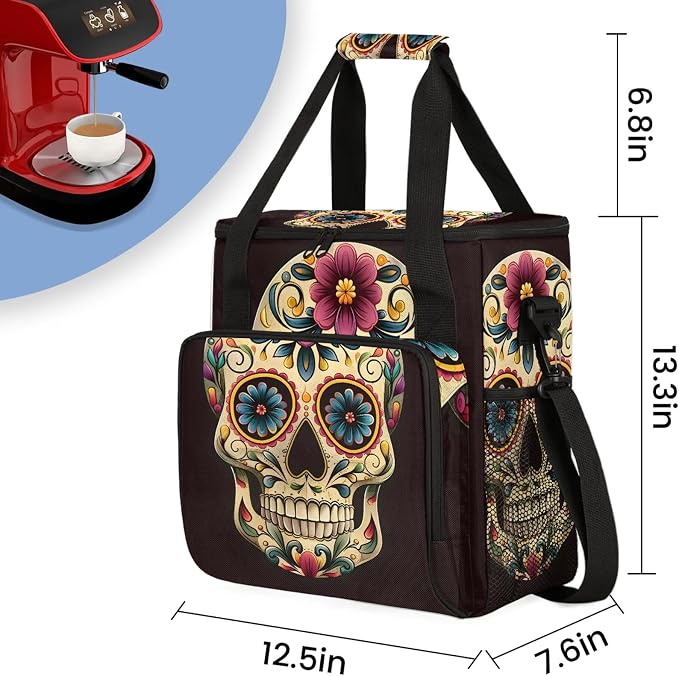 Day The Dead Skull Halloween Coffee Maker Carring Bag, Large Insulated Storage - Image 3