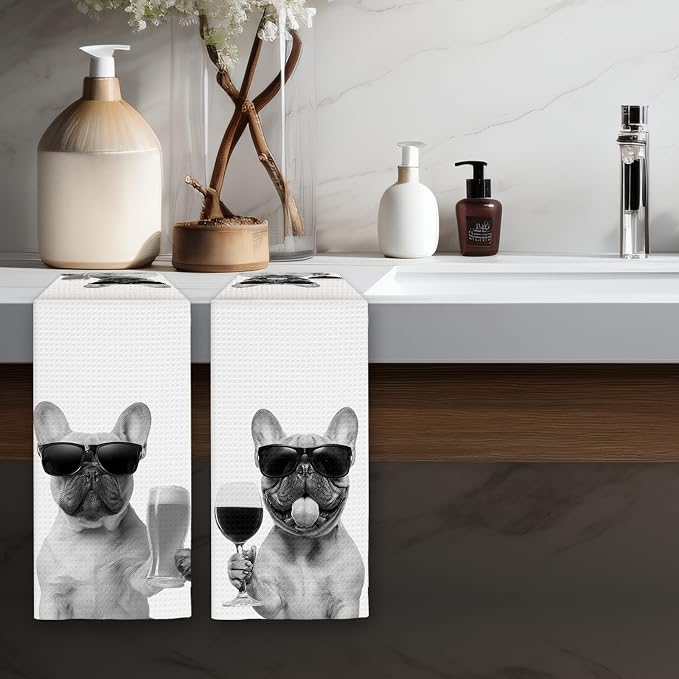 French Bulldog Gifts Wine Kitchen Towels Set of 2, Funny French Bulldog Wine - Image 5