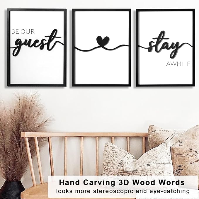 3D Wood Be Our Guest Wall Art, Framed Guest Room Wall Decor - Image 3