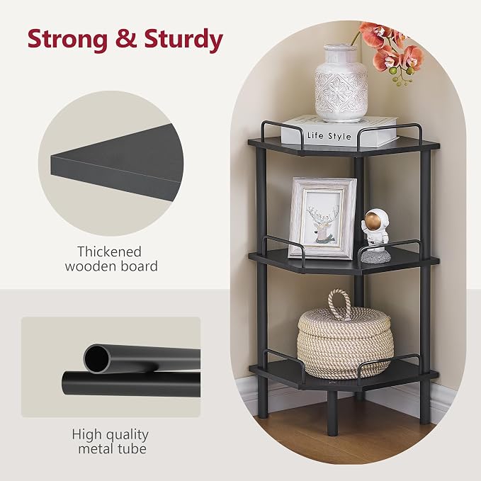 Tajsoon Corner Shelf Stand, 3 Tier Industrial Corner Shelves, Corner Shelving - Image 6