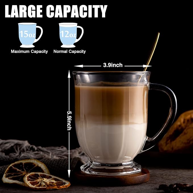 Glass Mug Set of 8, 15 oz Large Capacity Coffee Mugs - Image 2