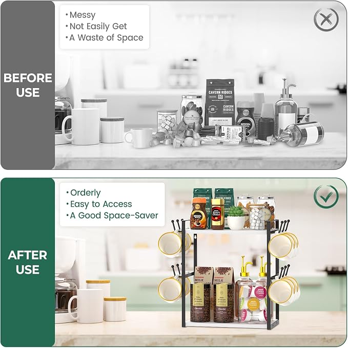 EsLuker.ly 2 Tier Coffee Mug Holder Station Bar Organizer Countertop, Mug Cup - Image 5