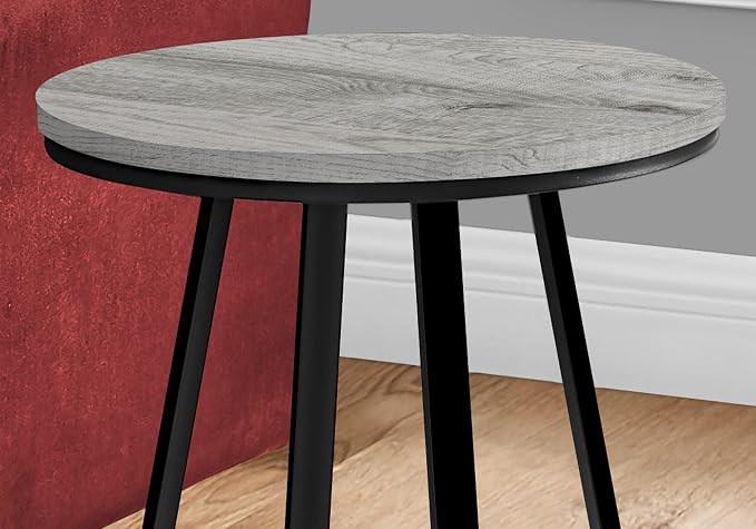 Round End Table with Grey Wood-Look Top and Black Metal X-Base, Modern Side - Image 3