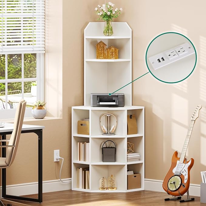 YITAHOME Corner Shelf with USB Ports & Outlets, Modern Corner Storage Cabinet - Image 3