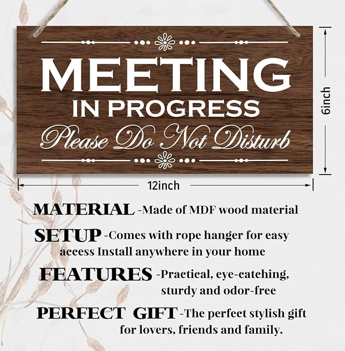 HALUOSI Please Do Not Disturb Wooden Sign, Meeting in Progress, Hanging Printed - Image 2