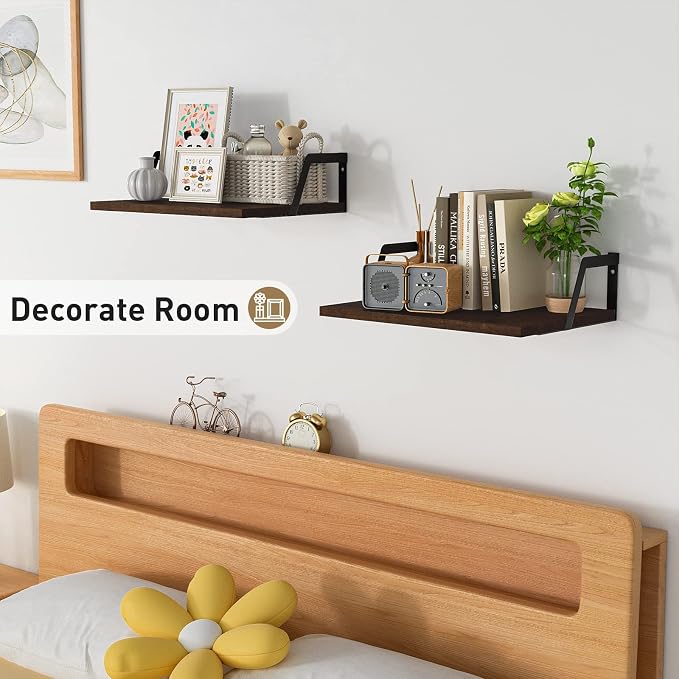 SRIWATANA Floating Shelves Wall Mounted Set of 2 Rustic Wood Shelves - Image 6