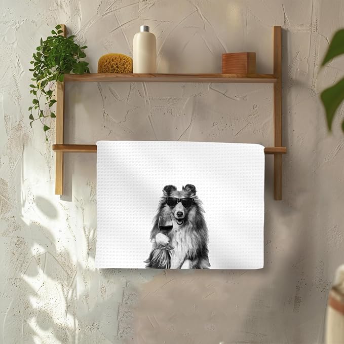 Sheltie Gifts Coffee Wine Kitchen Towels Set of 2, Coffee Dog Dish Tea Towel - Image 4