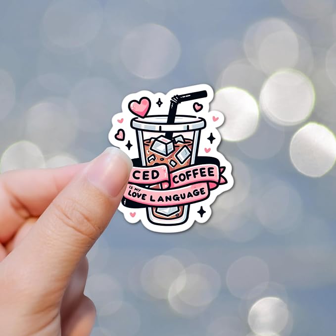 3" Iced Coffee is my love language pink Laminated Laptop Sticker Iced Coffee - Image 2