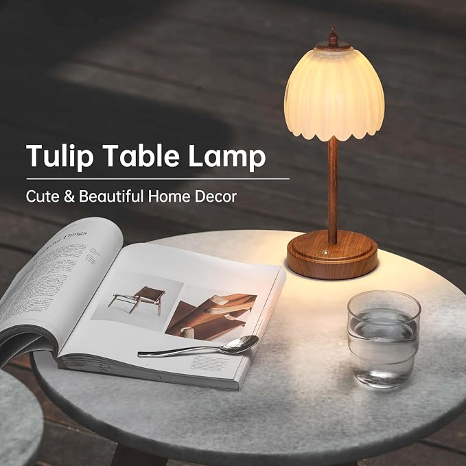 Shenmoyl Tulip Table Lamp with 5200mAh Battery & Touch Control, Small Cordless - Image 7
