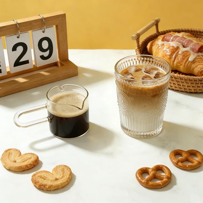 BCnmviku 250ML/8.5OZ Espresso Glass Measuring Cup Triple Pitcher Milk Cup - Image 9