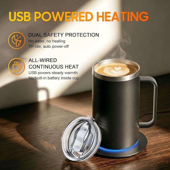 DEQIANG Coffee Mug Warmer with Mug, 17oz Self-Heating Coffee Mug, Stainless - Image 3