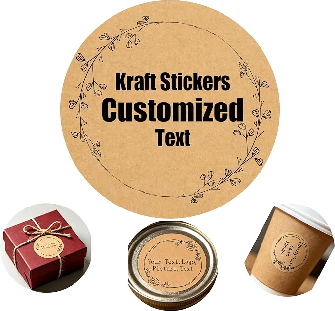 Custom Stickers Kraft Paper Labels Personalized Withe Text, Business Logo by customizedstickerlabels