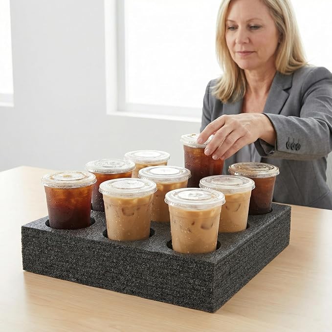 Toyvian 9-cup Multi-hole Drink Carrier Tray, Thickened Black Epe Foam Beverage - Image 4