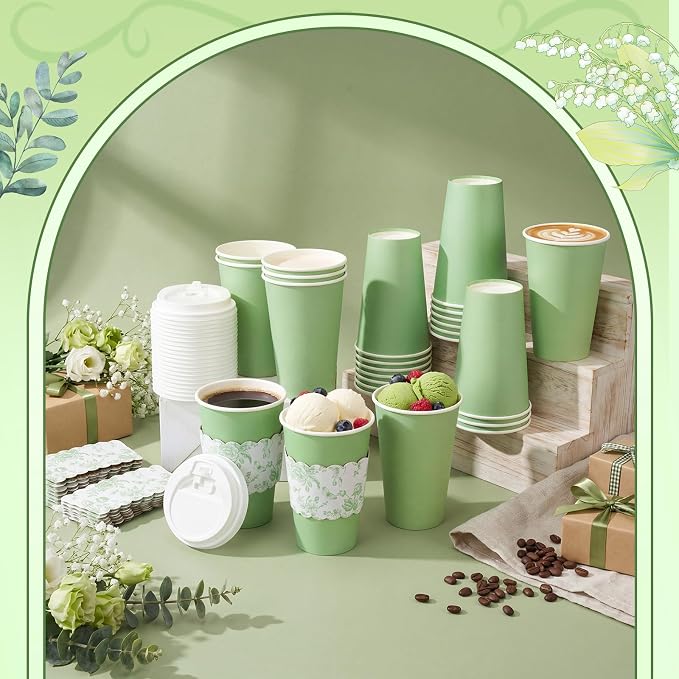 24 Set 16oz Sage Green Disposable Coffee Cups - Image 6