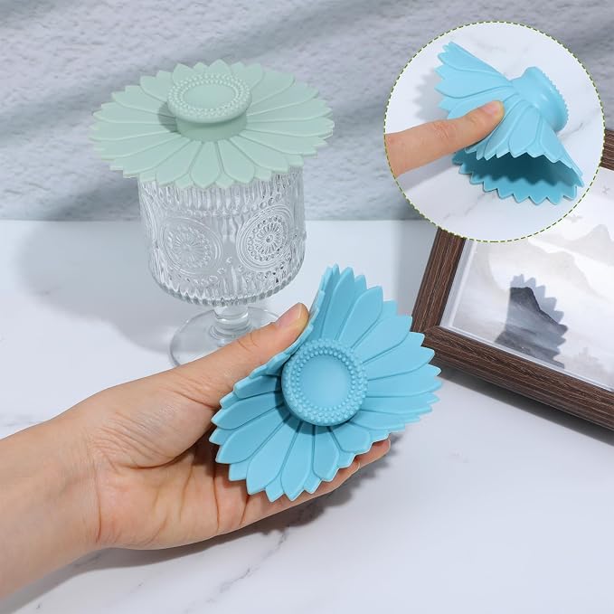 Silicone Cup Covers, Keep Bugs Out, Spill Proof, Dishwasher Safe Sunflower - Image 4