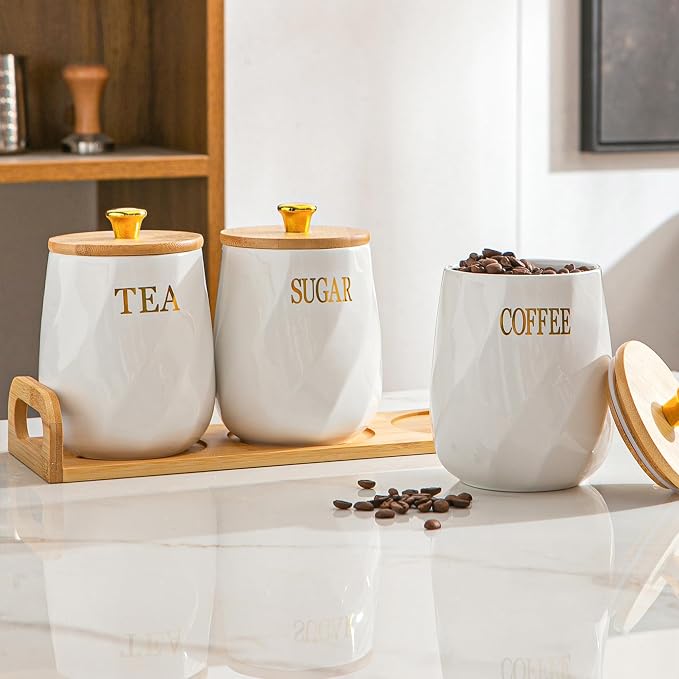 Ceramic Canister Set of 3 for Sugar Coffee Tea - 23oz - Image 7