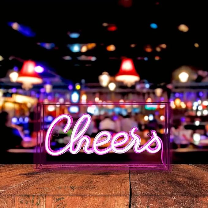Cheers Neon Light, 3D Countertop Standable LED Cheers Pink Neon Sign Decorative - Image 5