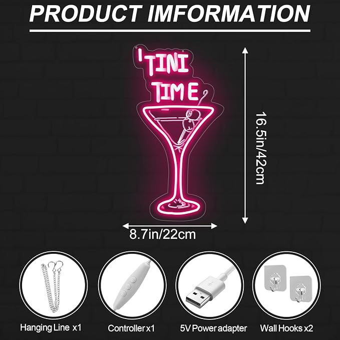Tini Time LED Neon Sign, Martini Neon Sign - Image 2