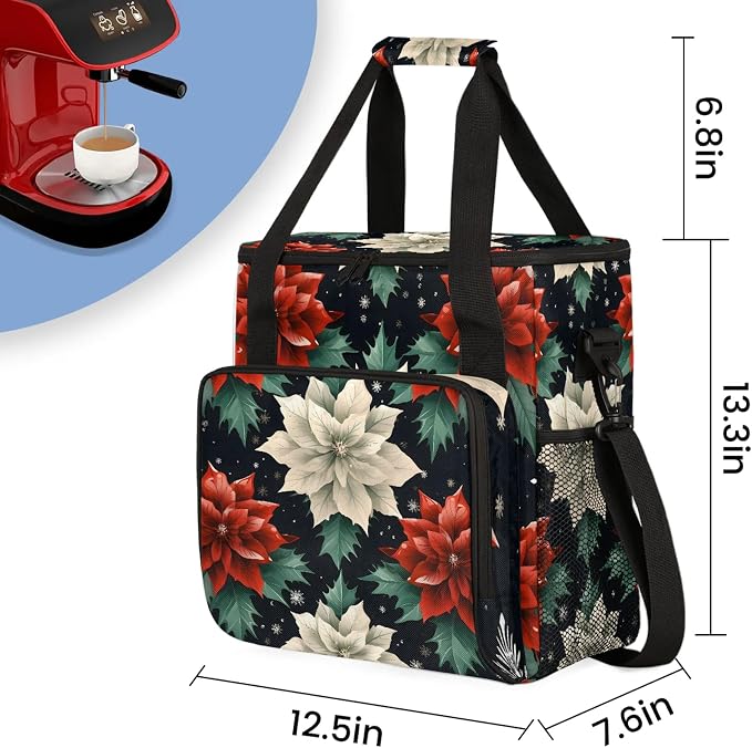 Christmas Flower Red And Beige Coffee Maker Carring Bag, Large Insulated - Image 2