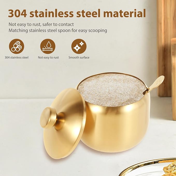 Coffee and Sugar Dispenser, Stainless Steel Gold Sugar Container - Image 4