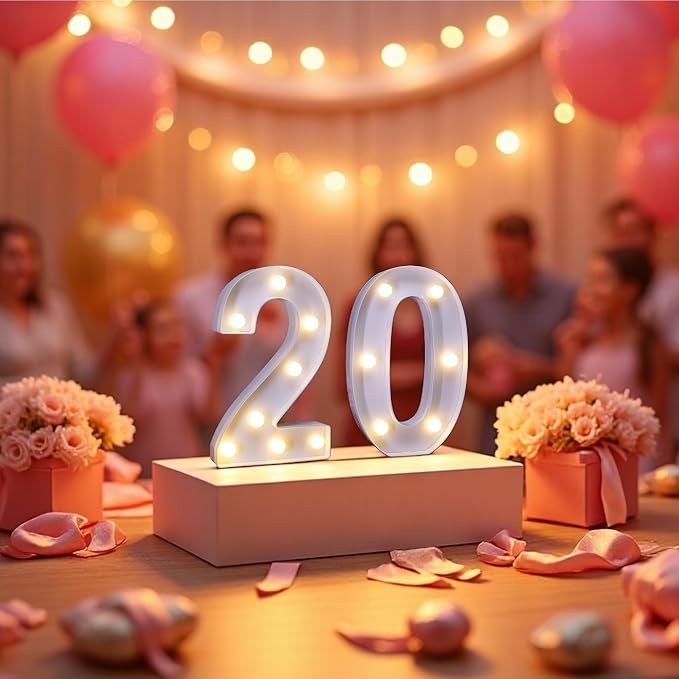 20th Birthday Decoration Light Up Letters, Battery Powered LED Numbers Marquee - Image 3